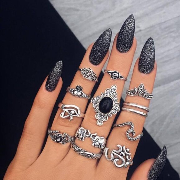 Jewelry - Hamsa Om Eye of Horus Silver 13-Ring Set